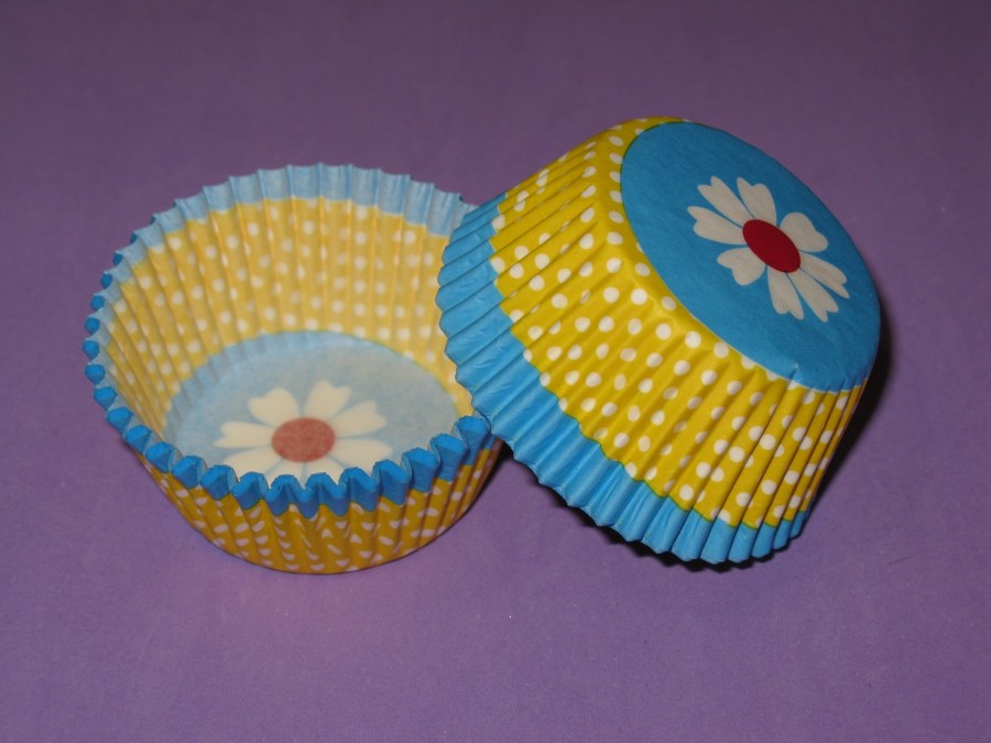 Бумажная форма для кексов 50х30 с рисунком "Цветок желто-синий", 50 шт