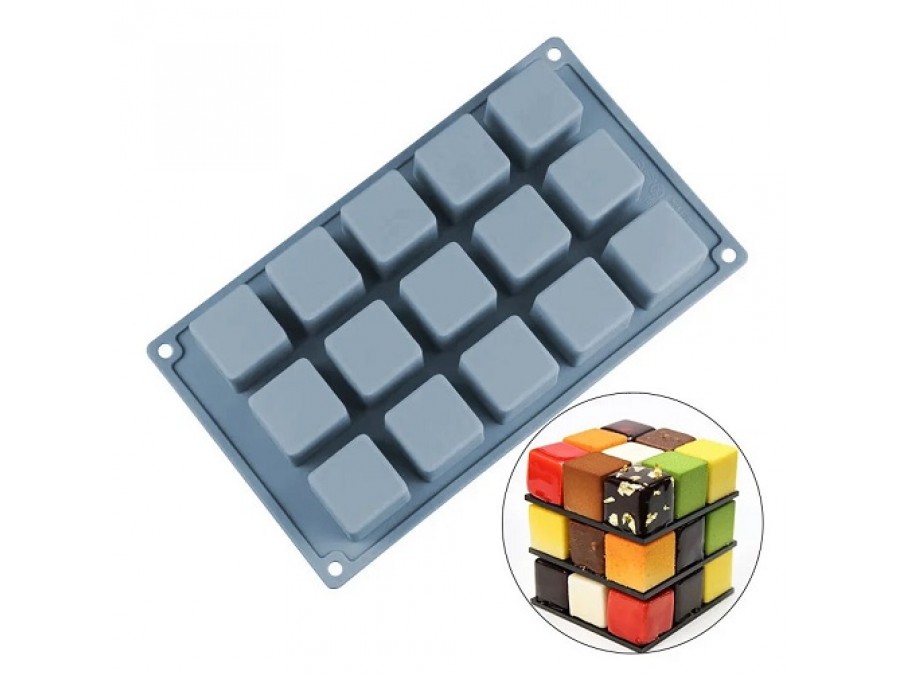 Форма силиконовая для евродесертов Куб 4 см из 15 шт