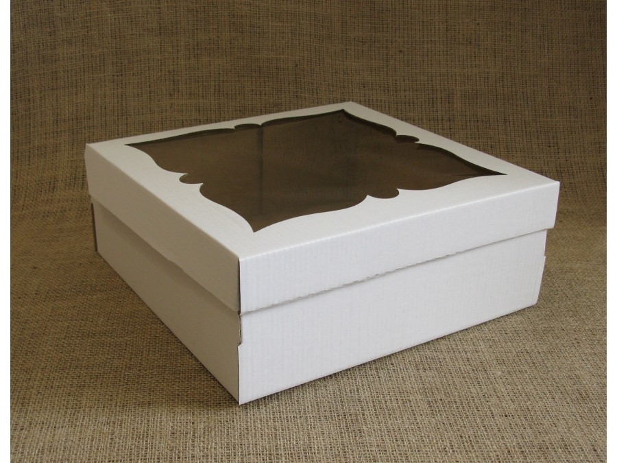 Коробка для торта/пирога 30х30х11 см Белая с окном